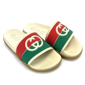 Gucci Unisex Rubber GG LogoInterlock Slide Monogram Sandals Size36